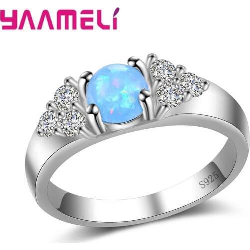 New Arrival Blue Round Opal Stone Rings For Women 925 Sterling Silver Color Ring Cheap Price Ladies' Ring Ringe Damen