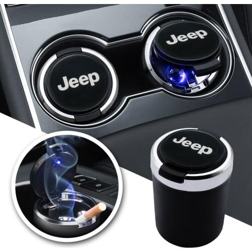 For Jeep Car Logo LED Ashtray Smoke Holder Renegade 2016 2017 2018 Grand Cherokee Wj Zj Compass Patriot Renegade Car Accessories