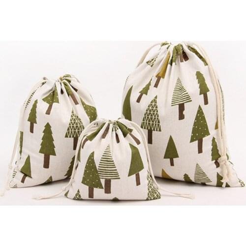New Arrival 1Pcs/lot S/M/L Cotton Cloth Drawstring Candy Gift Bags for Children Christmas Tree Small Jewelry Gift Storage Bags