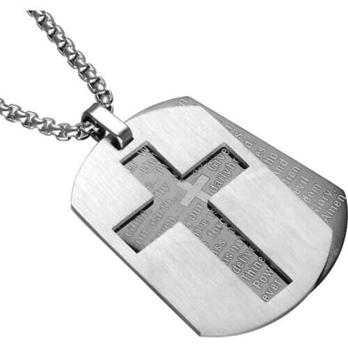 Cross Necklaces Pendants Christian Jewelry Bible Lords Prayer Dog Tags Gold Color Stainless Steel Christmas Gift For Men cubana