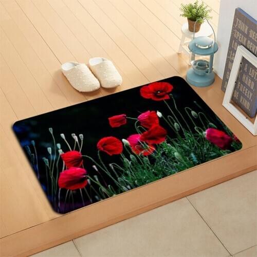Custom Poppies Doormat Floor/Bath/Kitchen Mat Flannel Sponge Fabric 3D Printed Shaggy Custom Decoration For Bedroom
