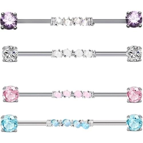 1Pc CZ Industrial Barbell Ear Rings Piercing Surgical Steel Crystal Cartilage Helix Piercing Earring Studs Body Jewelry