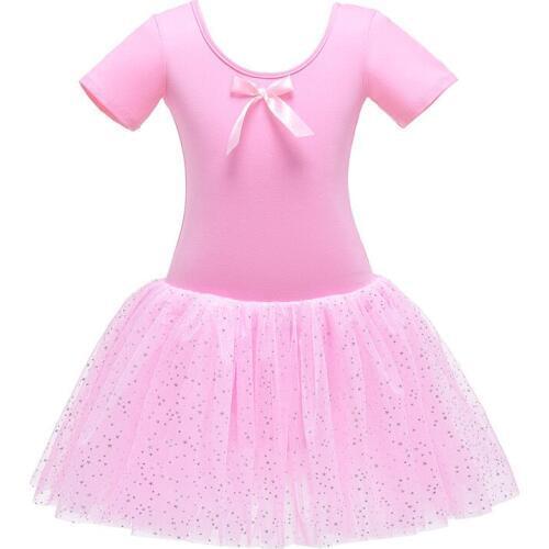 Pink Ballet Gymnastics Leotard Kids Ballet Costumes Children Ballerina Tutu Dance Clothes Short Sleeve Ballet Dress For Girls