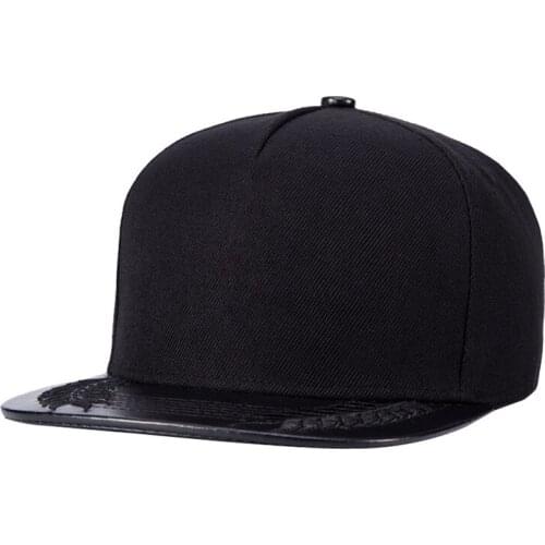 Man Made PU Leather Embroidery Ear of Wheat Head Black Sport Hats Street Ball Cap Men Fashion Flat Bill Black Snapback Baseball