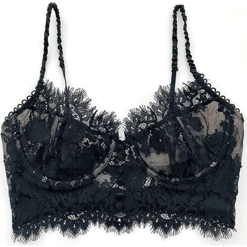 Sexy Push Up Mesh Eyelash Lace Ultra Thin Blackless Bra with Steel Ring Underwear Women Lingerie 2021 New White Black