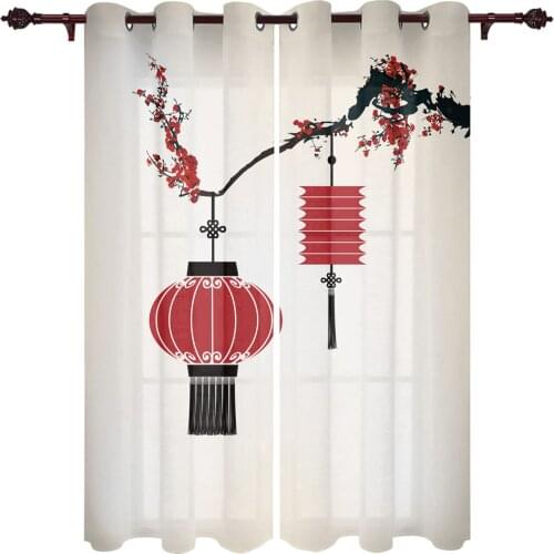 Plum Blossom Red Lantern Modern Living Room Curtains Polyester Used In Kitchens Used In Bedroom Window Decorations Custom Size