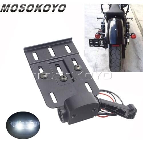 Motorcycle Side Mount LED Telescopic Folding License Number Plate Bracket Holder for Harley XL Sportster 883 1200 Model 2004-16