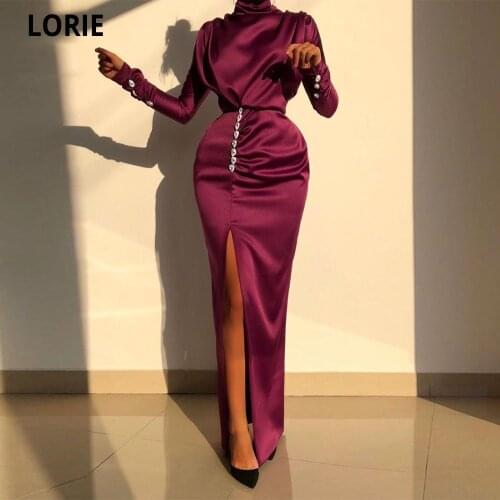 LORIE Celebrity High Neck Evening Dresses Formal Arabic Prom Dresses Woman Party Long Sleeves Gowns Side Split Mermaid Vestido