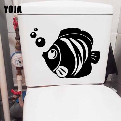 YOJA 17.4X24.2CM Fish And Bubbles Toilet Seat Sticker Wall Decal Home Décor Art Removable T5-0345