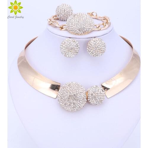 Jewelry Sets For Women Gold Color Wedding Party Bridal Accessories Necklace Earrings Set Fashion Crystal Pendant Costume