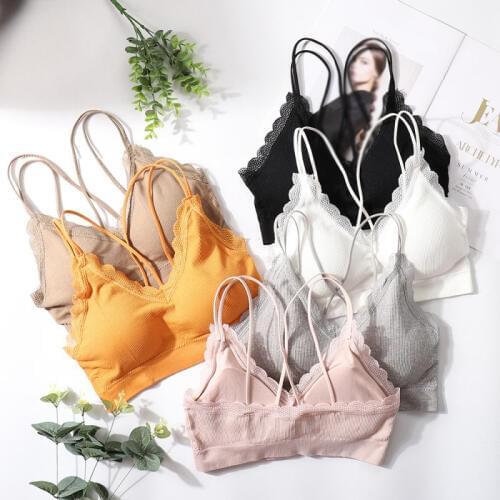 6 Colors Padded Bralette Women Sexy Lace Bras Lingerie Wire Free Tube Top Underwear Backless Bra Slim Sexy Solid Tanks Underwear