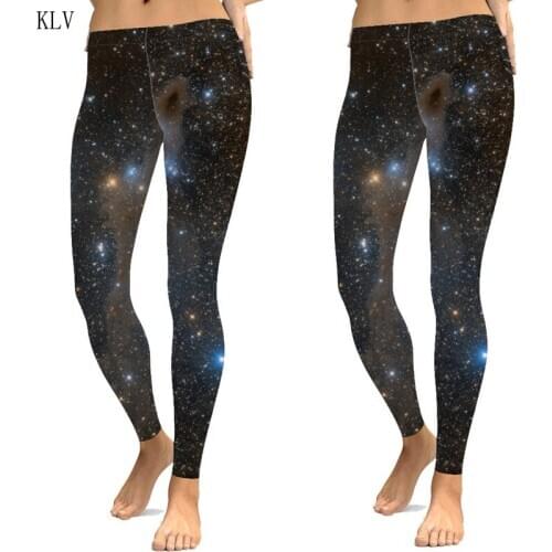 Women Plus Size Starry Sky Digital Print Leggings Mid Waist Ankle Length Skinny Long Pants Stretchy Sport Fitness Tights