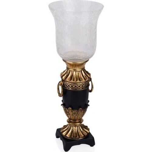 Porio Gold Black Top Glass Candle holder 15x15x41
