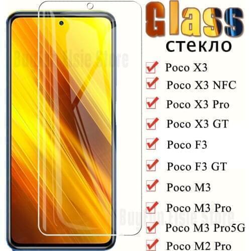 1/2PCS Tempered glass for Xiaomi poco x3 nfc film screen protector for mi pocohone poco f3 x3 GT m3 m2 pro protective glass