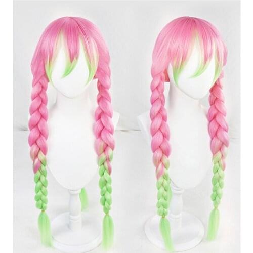 1pcs Demon Slayer: Kimetsu no Anime Yaiba Kanroji Mitsuri Wig Synthetic Hair Cosplay Decor Prop Collection for Women Girl