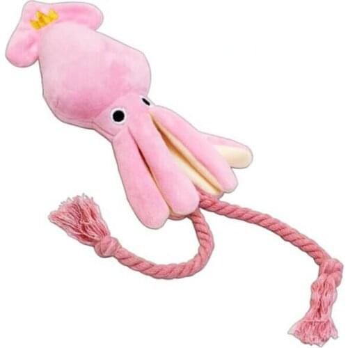 1Pcs Pet Toy Cute Squid Pet Supplies Chew Toys for Cat Dog Pink with Squeak Plush Length About 37cm
