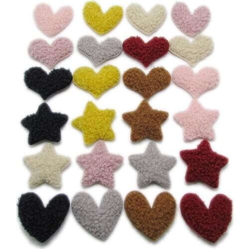16 pcs/bag 5cm Teddy Cashmere New Love Five-star Applique DIY Craft Garment Hats Sewing Supplies Bow Hair Clips Decor