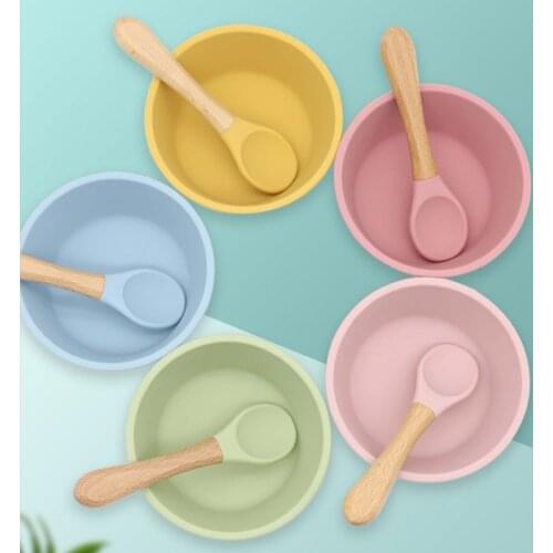 3 Pcs Baby Food Grade BPA-Free Silicone Suction Feeding Bowl Spoon Fork Set Non-slip Dishes Utensil Tableware for Newborn Gifts