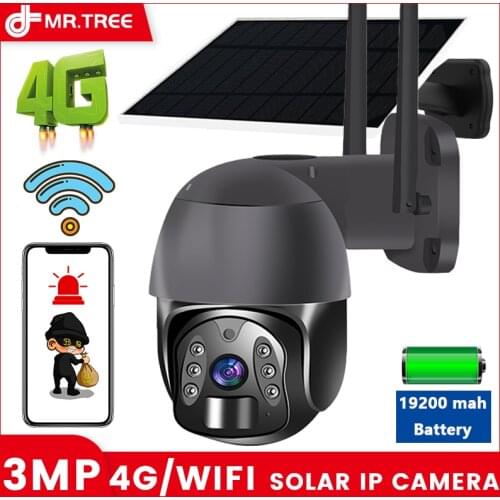 3MP 1080P HD Outdoor Solar CCTV Camera 4G LTE FDD GSM SIM Card/WIFI PTZ Security IP Camera built-in Rechargeable Battery Tuya