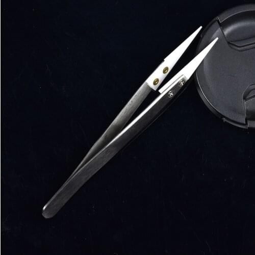 Anti-Static Ceramic Tweezers Stainless Steel Electronic Cigarette Industrial Ceramic Tweezers Insulated Straight Tip