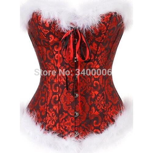 Caudatus Christmas Corsets For Women Miss Santa Bustier Top Corselet Overbust Corset Halloween Costume Cosplay Plus Size Red