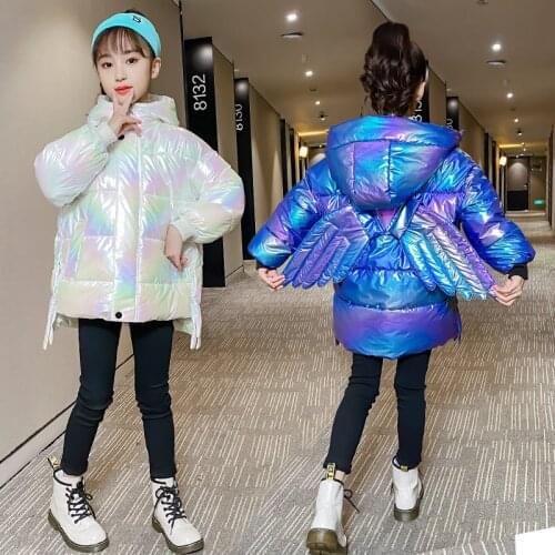 Fashion Children Cotton Jacket For Girls Warm Parka New Shinny Back Angle Wings Thicken Outerwear Kids Winter Clothes 4-13Yrs
