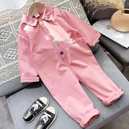 Children Clothing Jumpsuit 2021 Autumn New Cute Girls Casual Letter Tooling Denim Baby Kids Clothes Japanes & Korean Style 1-7 Y