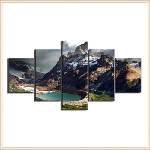 HD 5 Pieces Scenic Snow-capped and Lakes Pictures Posters Wall Art Home Decor for Living Room Painting Wall Art Anime Poster