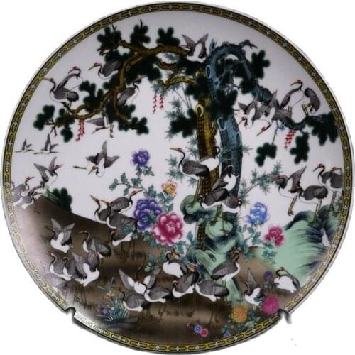 Chinese Old Porcelain Pink Pine Crane Pattern Appreciation Plate