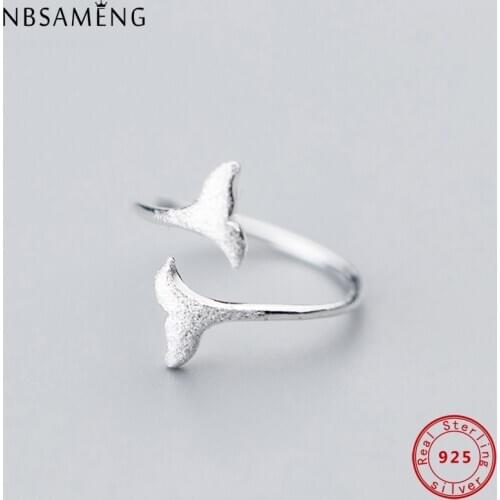 2020 Fashion 925 Sterling Silver Ring Mermaid Tail Ring Whale Opening Size 5 6 7 Adjustable Rings For Women Girl Gift Jewelry
