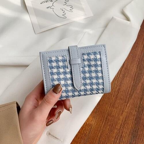 Korea Ulzzang ins Lady Vintage fashion Female Plaid Wallet Women Wallets Chic Small Mini Coin Purse Hasp Card Holder