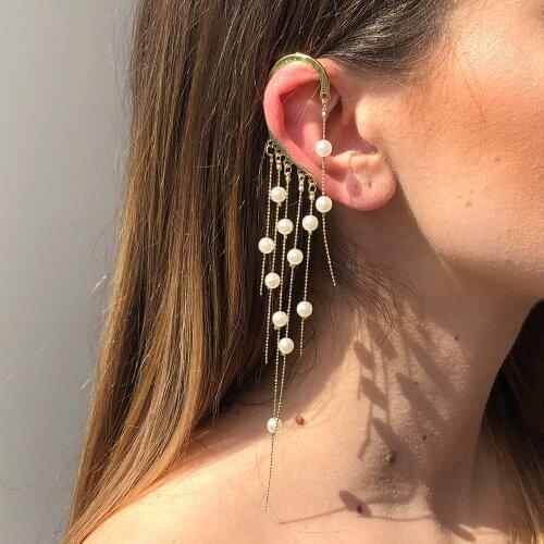 Creative Punk Drop Dangle Ear Cuff Earring Baroque Pearl Tassel Pendant Ear Clip Earring for Women Pendientes Jewelry