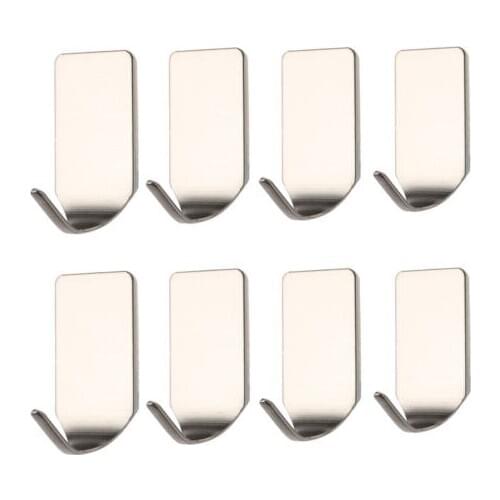 8 Pcs Bathroom Stainless 3M Self Adhesive Sticky Hooks Wall Storage Hanger USA