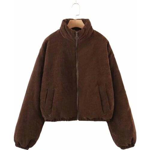 MESTTRAF Women 2021 Fashion Fall Winter Warm Corduroy Cotton Jacket Retro Long Sleeve Pocket Zipper Coats Streetwear