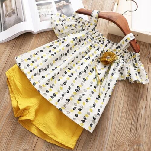Summer Girls Clothing Sets Baby Toddler Child Kids Girl Clothes Set Short Sleeve Print Flower Blouse + Shorts 2 Pcs Suit JW3832
