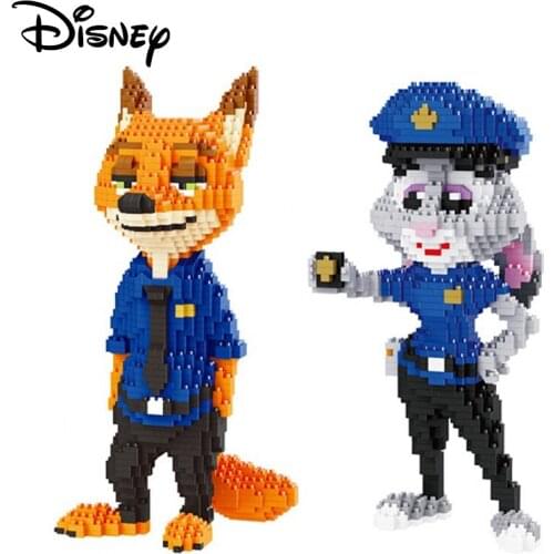 Disney Zootopia Micro Bricks Cartoon Officer Judy Rabbit Nick Fox Figures Model Assembling Building Blocks Toys For Childrens