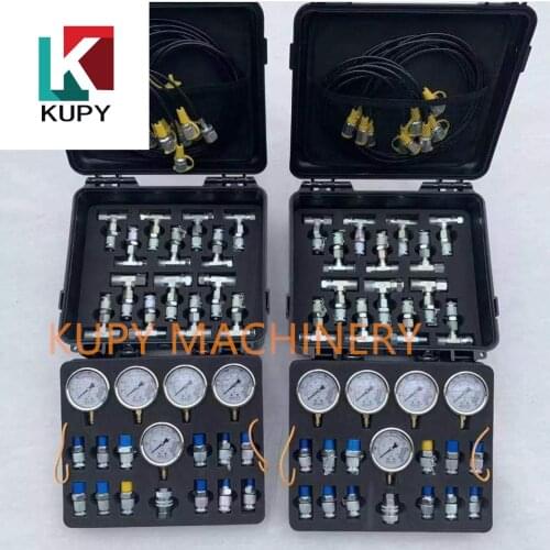 KUPY Hydraulic Pressure Test Kit with 5 Gauges, 5 Test Hoses and 13 Couplings and 14 Tee Connectors Hydraulic Test Gauge Kit