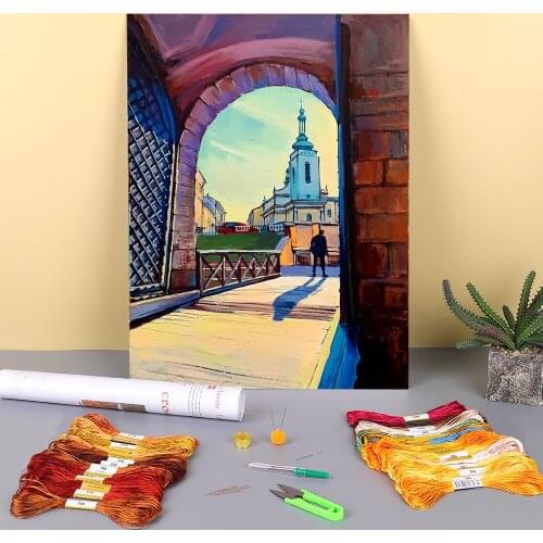 Landscape Lviv Pre-Printed 11CT Cross-Stitch DIY Embroidery Set DMC Threads Hobby Craft Painting Handiwork Magic Home Stamped