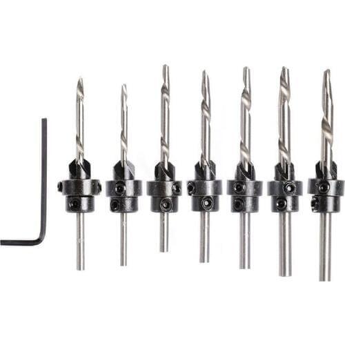 TOP 7-Pcs Countersink Drill Bit Set with Stop Collars & Wrench, Perfect for Wood | Quick Change Pre-Drill Counterbore Drill Bits