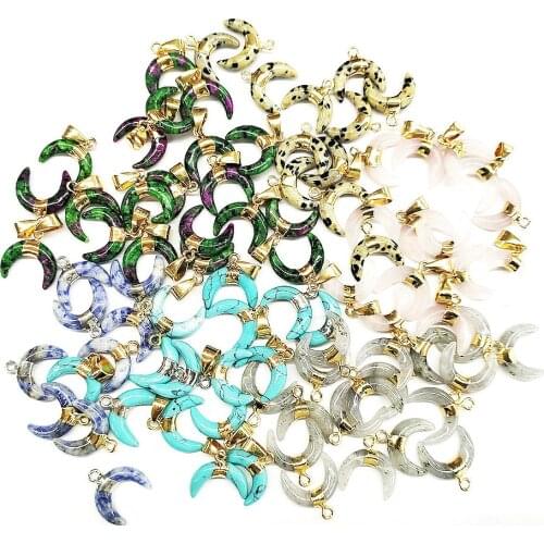 Natural Stone Obsidian Moon Shape Pendant 16x17mm Opal Horn Shape Pendant For Jewelry DIY Necklace Bracelet Earring Accessories