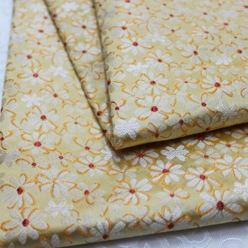 CF771 Yellow Base White Flower Chinese Traditional Silk Brocade Fabric Han Chinese Clothing Costume Pillow Case Fabrics