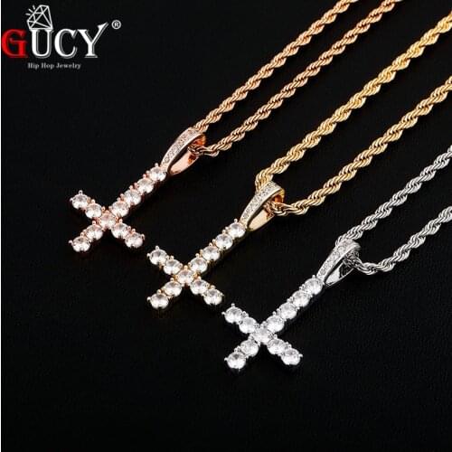 GUCY New Cross Pendant With 4mm Tennis Chain Necklace AAAA Cubic Zircon Mens Women Pendant Hip Hop Jewelry For Gift