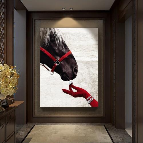 Animal posters Large poster canvas Home decoration painting mural painting Horse And hands painting