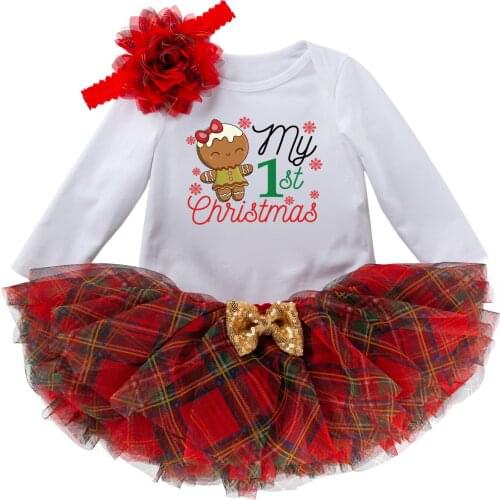 Christmas Clothes For Infant Baby Girl Long Sleeve Romper Top Bow Tutu Skirt Headband Xmas Outfit 3 Piece Set 0-18M baby Outfit