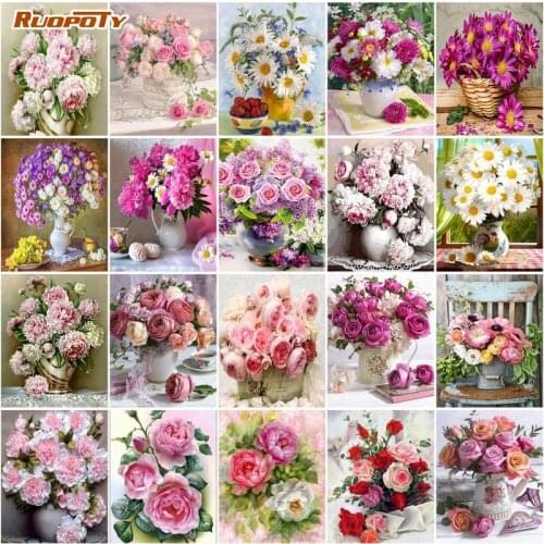 RUOPOTY 5D Diamond Painting Flowers Full Square Drill New Arrival Mosaic Embroidery Vase Painting Rhinestone Home Decor