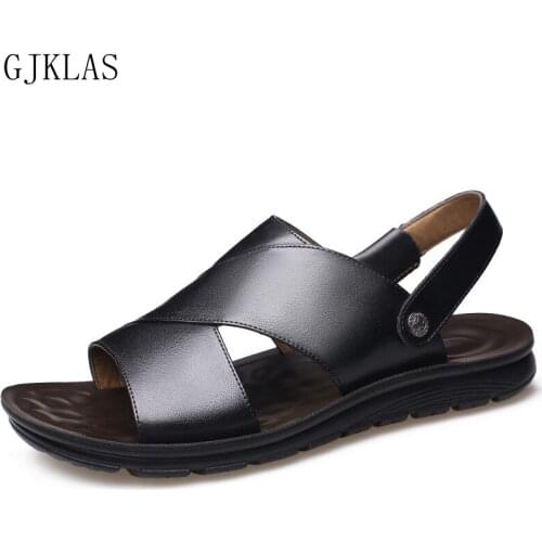 Beach Shoes Mens Sandals Genuine Leather Black Brown Summer Sandals for Men Outdoor Comfy Casual Shoes Men Slippers Sandal
