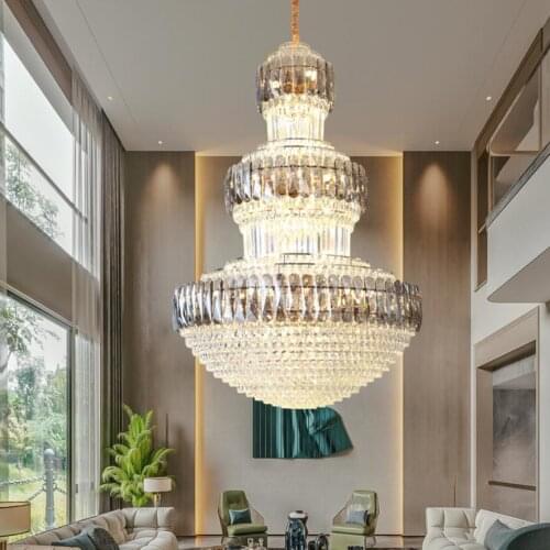 Luxury Modern Chandelier Lighting Lustre Moderne Plafonnier Led Lamp Duplex Crystal Pendant Living Room Gold Light Fixtures