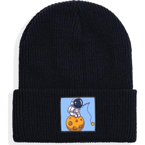 Astronaut print Knitted Beanies for Men and Women, Thick Warm Sleeveless Winter Beanies
