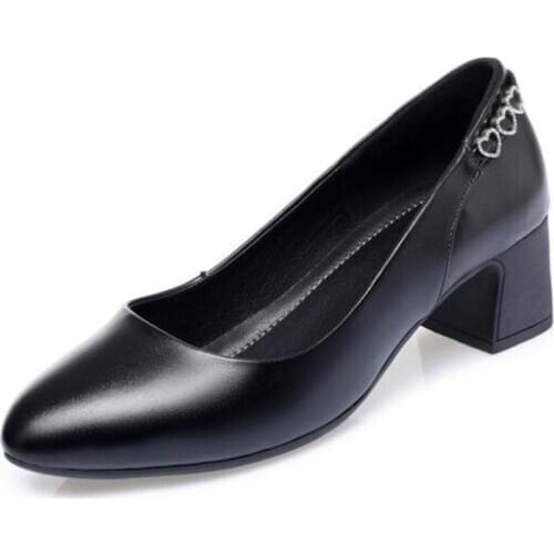 2020 Spring Rhinestone Genuine Leather Shoes Women High Heel Shoes Elegant Comfort Breathable Cowhide Fashion Shoes Work Shoes