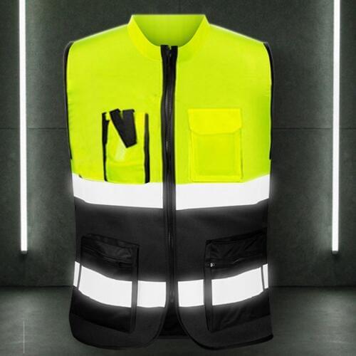 Multi-pockets High Visibility Zipper Front Safety Vest with Reflective Strips 270E